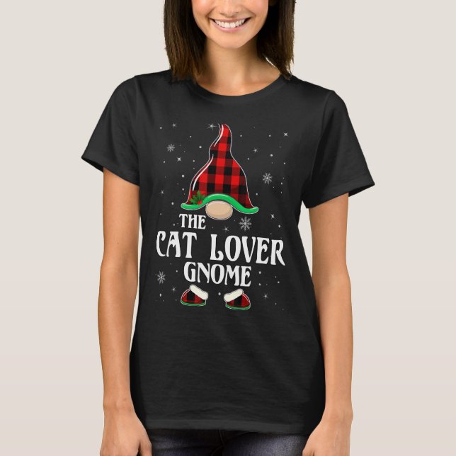 Cat lover Gnome Buffalo Plaid Matching Family Chri T-Shirt (Front)