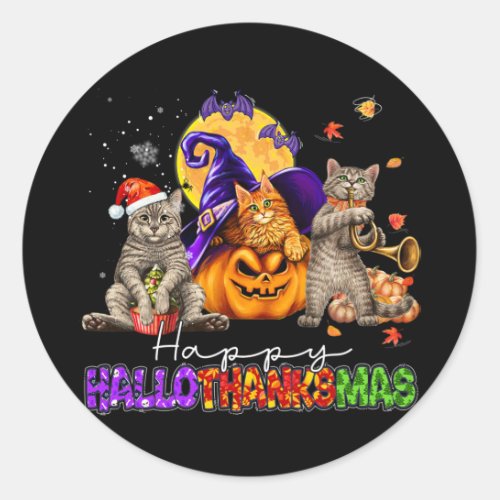 Cat Lover Halloween And Merry Christmas Happy Hall Classic Round Sticker