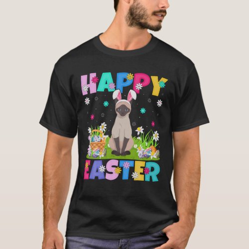 Cat Lover Happy Easter Bunny Siamese Cat Easter Su T_Shirt