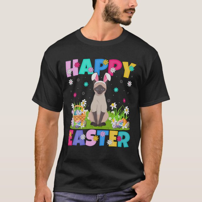 Cat Lover Happy Easter Bunny Siamese Cat Easter Su T-Shirt (Front)