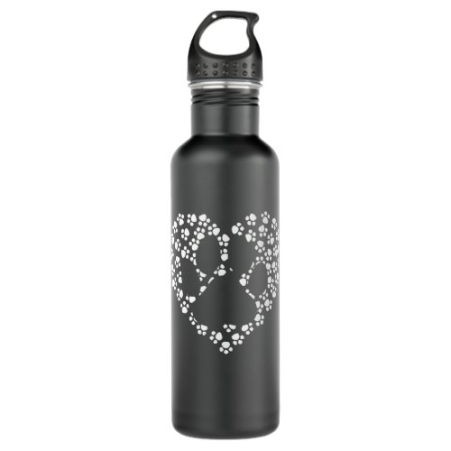 Cat Lover Heart Paw Gift Cat Dad Mom Stainless Steel Water Bottle