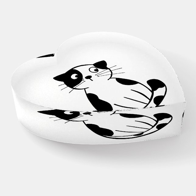 Cat Lover Heart Shape Cat Print Paperweight (Angled)