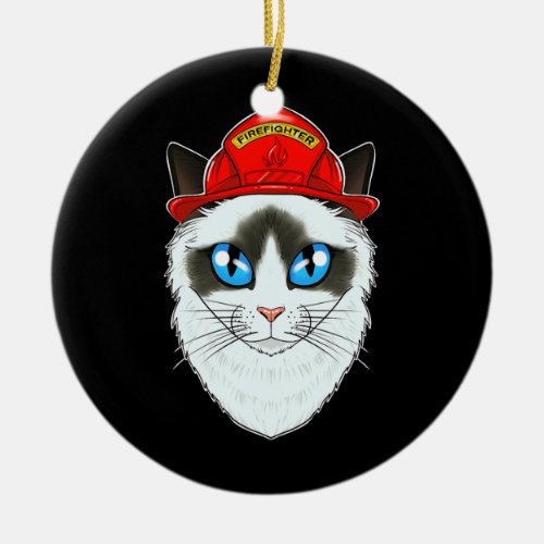 Cat Lover I Fireman Cat I Firefighter Ragdoll Cat Ceramic Ornament