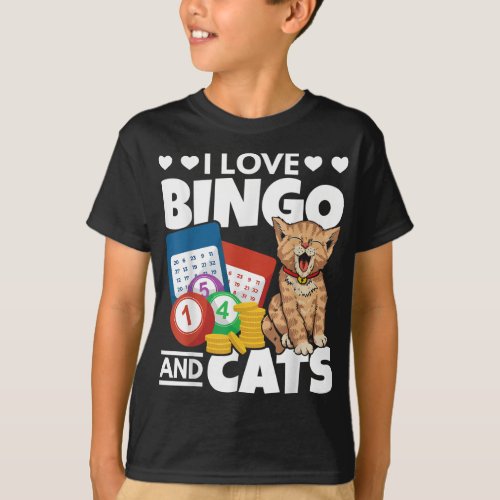 Cat Lover I Love Bingo And Cats Gambling Bingo Pla T_Shirt