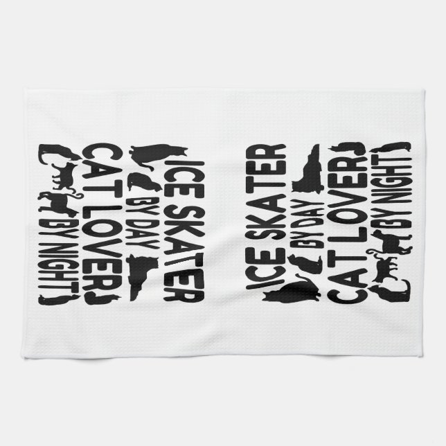 Cat Lover Ice Skater Kitchen Towel (Horizontal)