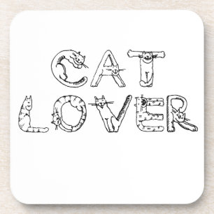 Cat Lover in Cat Font Beverage Coaster