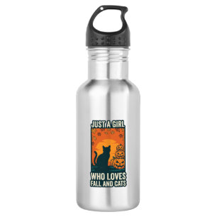 Cat Lover Just A Girl Who Loves Fall And Cats Vint Stainless Steel Water Bottle