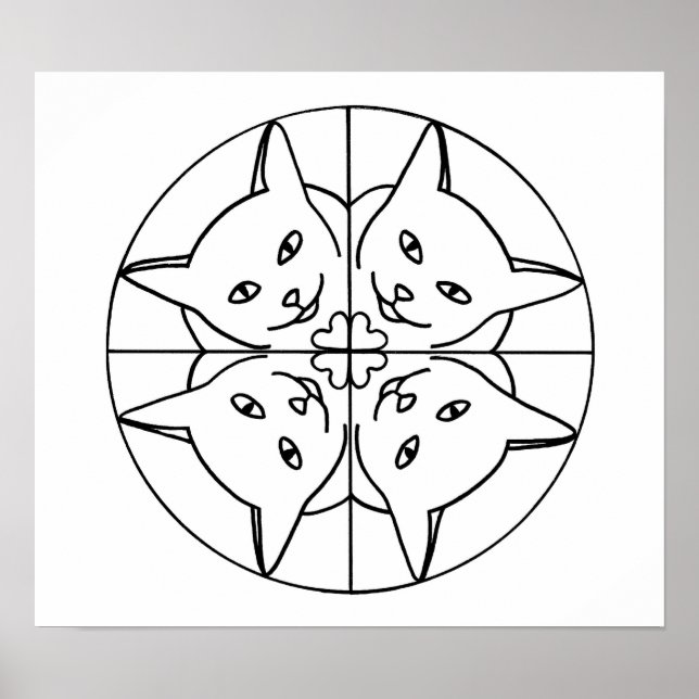 Cat Lover Kaleidoscope Cats Hearts Outline Posters (Front)