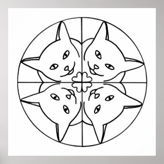 Cat Lover Kaleidoscope Cats Hearts Outline Posters