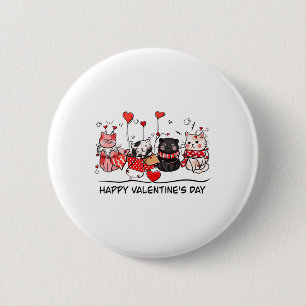 Cat Lover Kitten Happy Valentine Day Men Women Kid Button