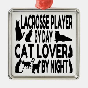 Cat Lover Lacrosse Player Metal Ornament