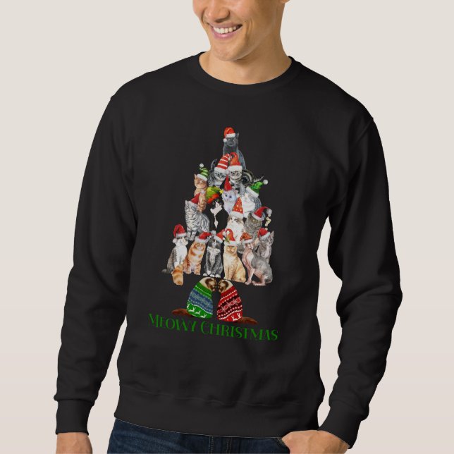 Cat Lover Meowy Christmas Tree Sweatshirt (Front)