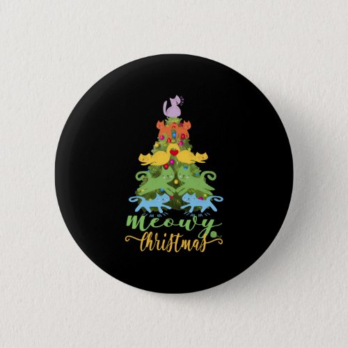 Cat Lover Merry Meowy Christmas Tree Cat Holiday G Button