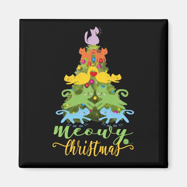 Cat Lover Merry Meowy Christmas Tree Cat Holiday Magnet (Front)