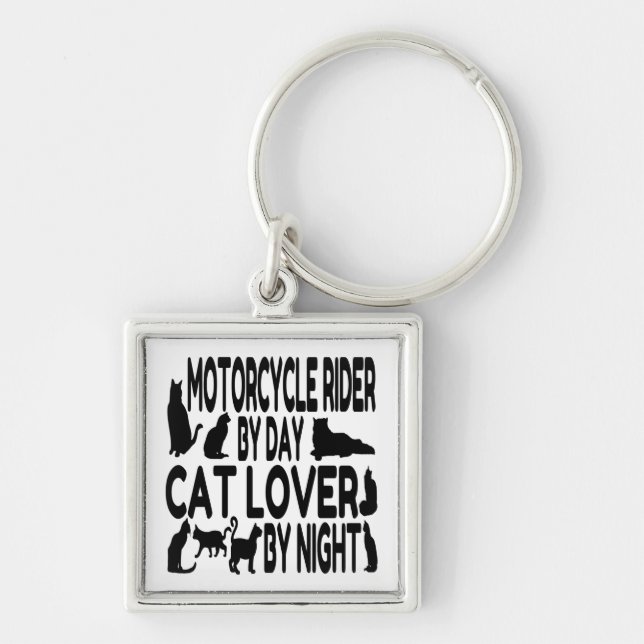Cat Lover Motorcycle Rider Keychain (Front)