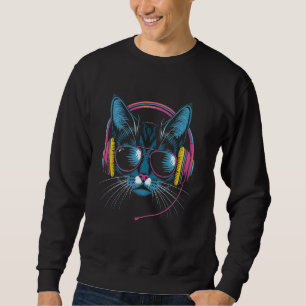 Cat Lover Music Headphones DJ Cool Kitty Gift Idea Sweatshirt