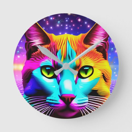 Cat Lover Neon Galaxy Wall Clock
