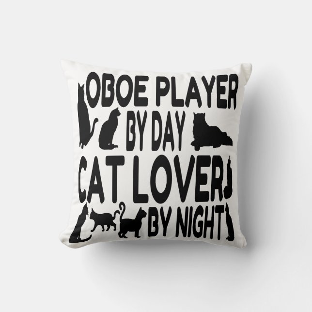 Cat Lover Oboe Player Throw Pillow (Front)