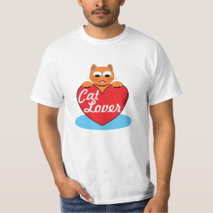 Cat Lover Orange Cartoon Cat with Red Heart T-Shirt