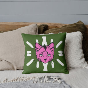 Cat Lover Pet Mom Cute White Stripes Purple Green Throw Pillow