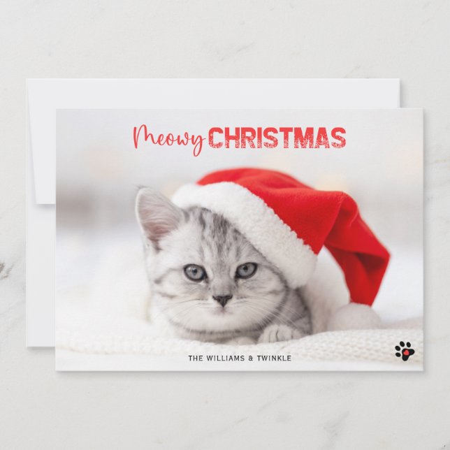 Cat Lover Pet Pawprint Christmas Holiday Card (Front)