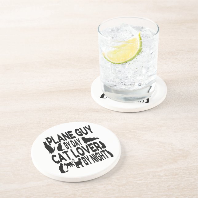 Cat Lover Plane Guy Drink Coaster (Side)