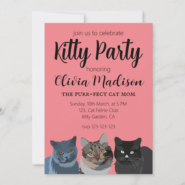 Cat Lover Purrfect Cat Mom Kitty Party Invitation (Front)
