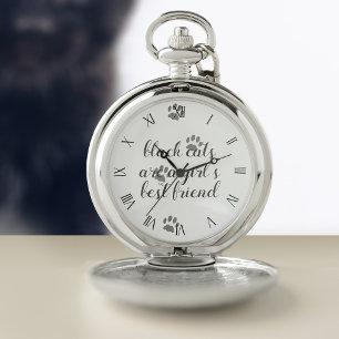 Cat Lover Quote Paw Print Silver Pocket Watch