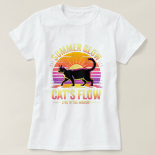 Cat Lover Radiant Summer Retro Sunset for Women T-Shirt