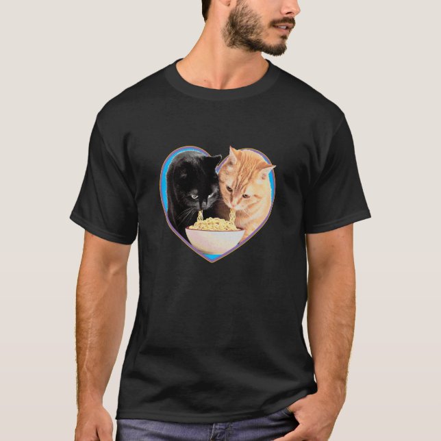 Cat Lover Ramen Noodle Heart Black & Orange Kitten T-Shirt (Front)
