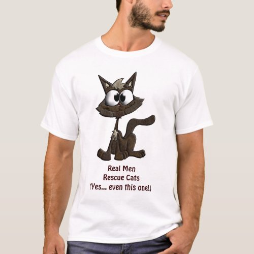 Cat Lover Real Men Rescue Cats Fun Kitty Cartoon T_Shirt