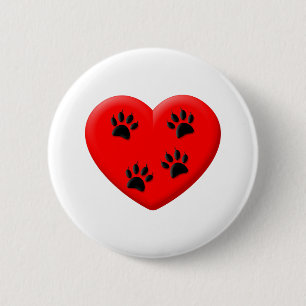 Cat Lover Red Heart And Paws Button