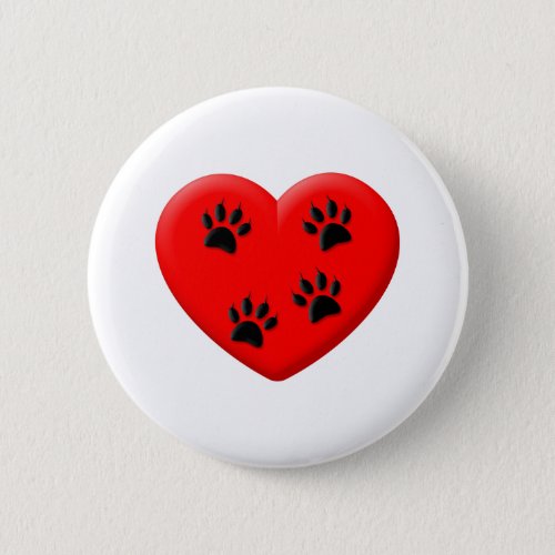 Cat Lover Red Heart And Paws Button