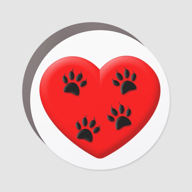 Cat Lover Red Heart And Paws Classic Car Magnet (Front)
