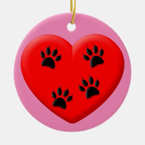 Cat Lover Red Heart And Paws Classic Ceramic Ornament