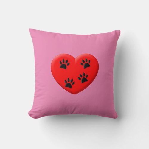 Cat Lover Red Heart And Paws Classic Throw Pillow