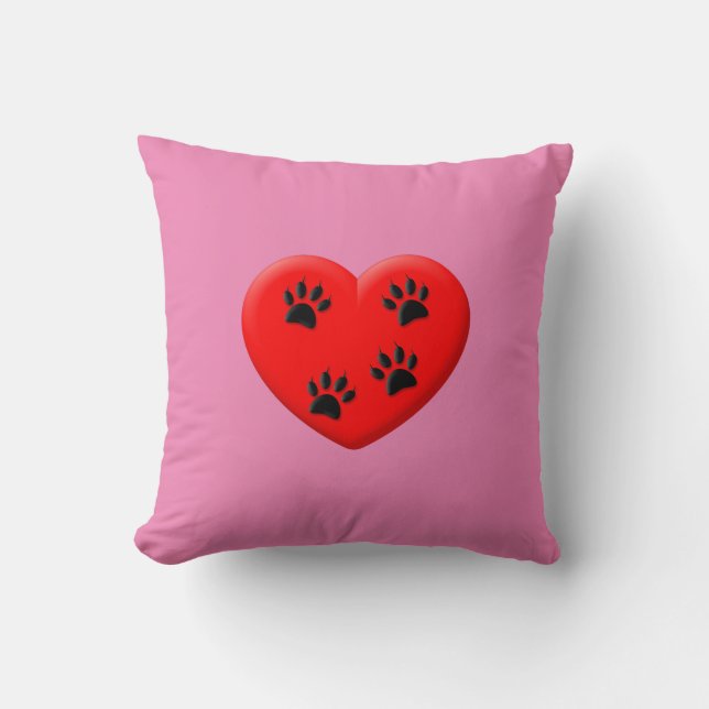 Cat Lover Red Heart And Paws Classic Throw Pillow (Front)