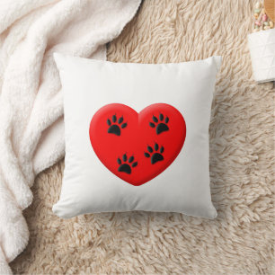 Cat Lover Red Heart And Paws Classic Throw Pillow