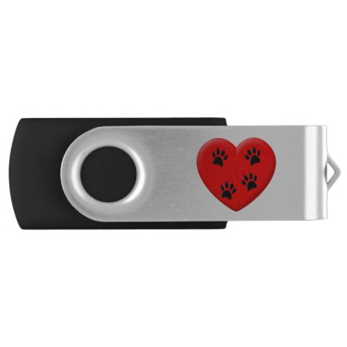 Cat Lover Red Heart And Paws Flash Drive