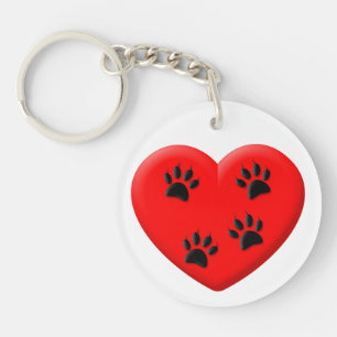 Cat Lover Red Heart And Paws Keychain