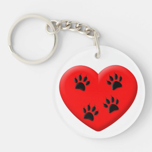 Cat Lover Red Heart And Paws  Keychain