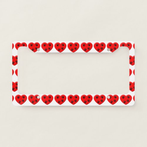 Cat Lover Red Heart And Paws License Plate Frame