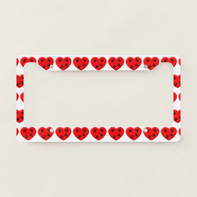 Cat Lover Red Heart And Paws License Plate Frame (Front)