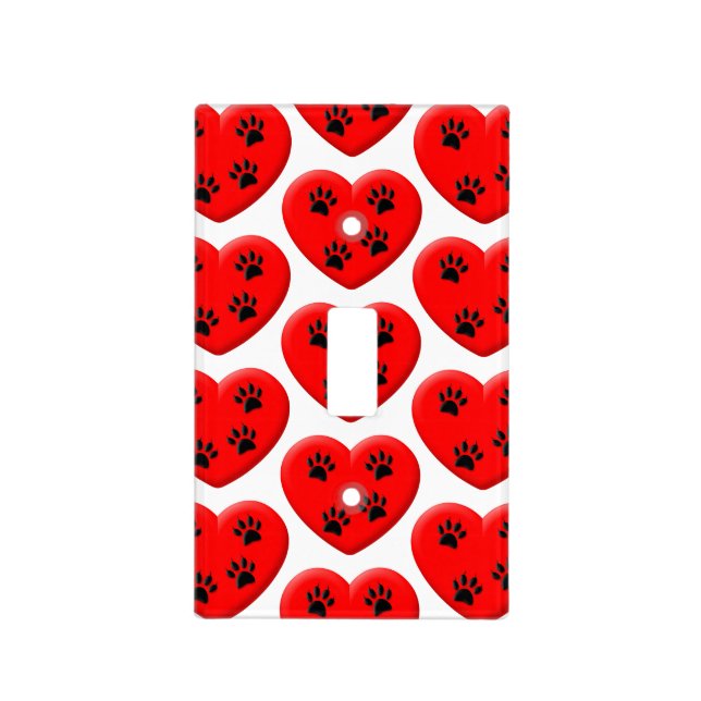 Cat Lover Red Heart And Paws Light Switch Cover (Front)