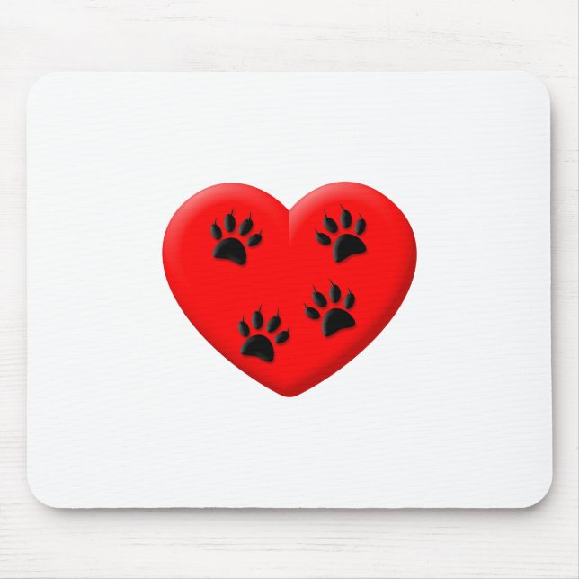 Cat Lover Red Heart And Paws Mouse Pad (Front)
