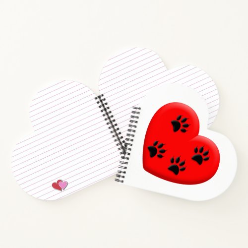 Cat Lover Red Heart And Paws Notebook