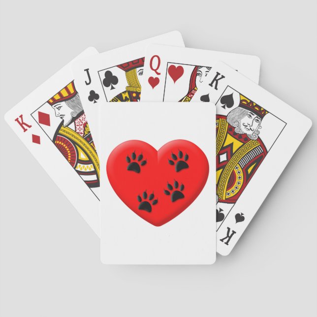 Cat Lover Red Heart And Paws  Poker Cards (Back)