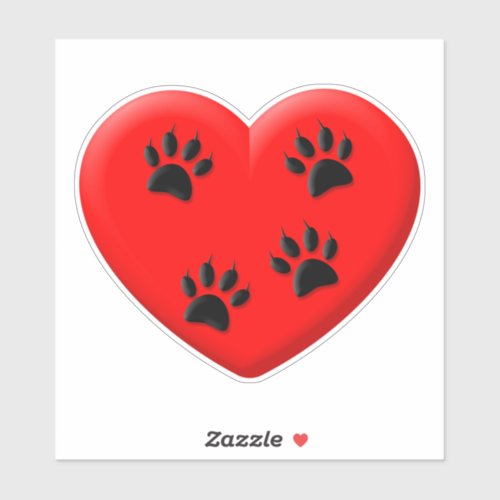 Cat Lover Red Heart And Paws Sticker