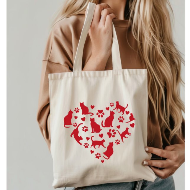 Cat Lover Red Heart of Cats  Tote Bag (Creator Uploaded)