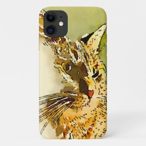 Cat Lover Red Tabby Watercolor Heart Nose iPhone 11 Case